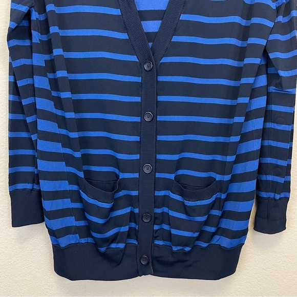 PEARL by Lela Rose Striped V Neck Button Up Cardigan Academia Sweater Size S - Picture 4 of 7